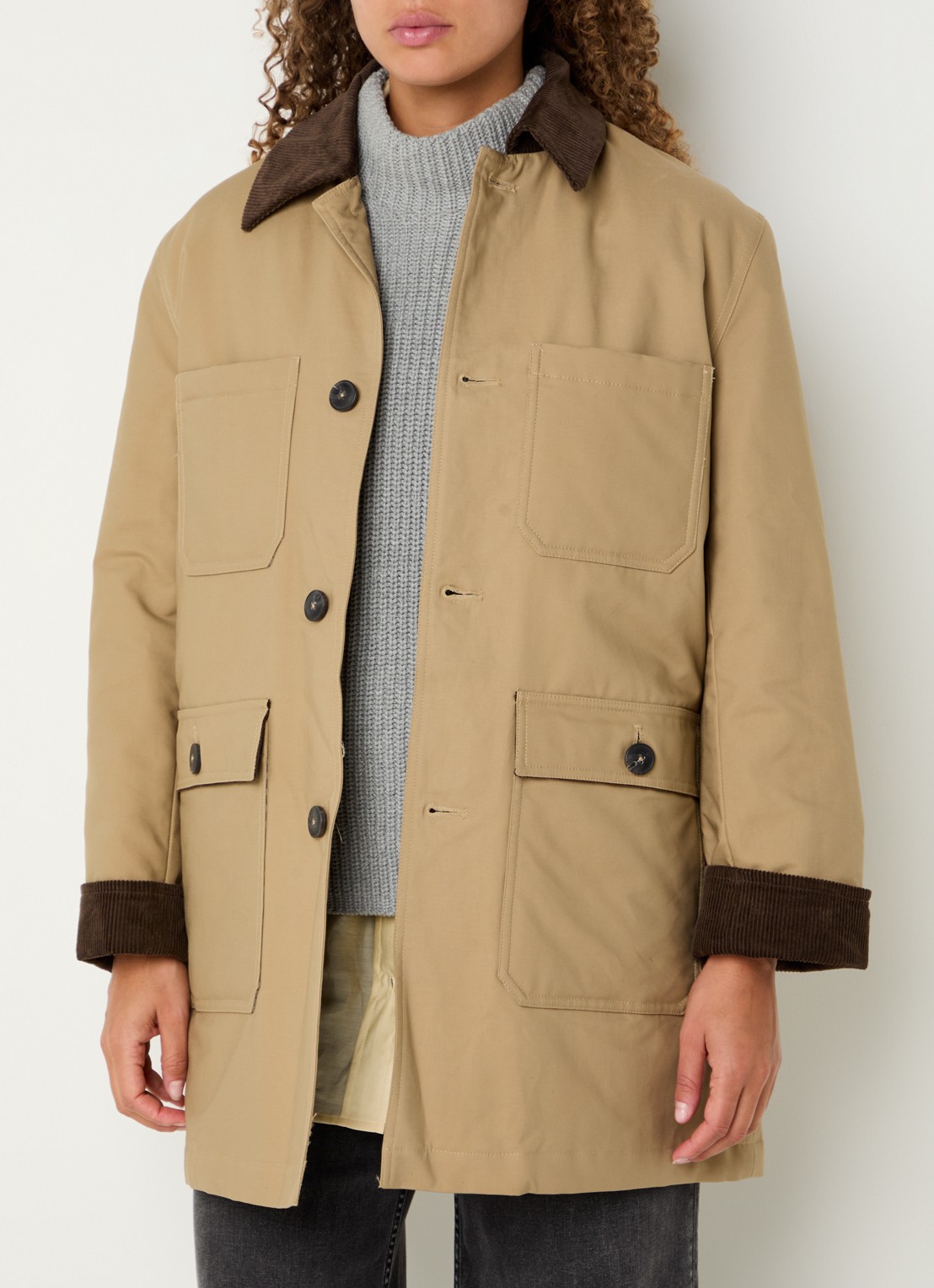 Mos Mosh MMIsabella Ana gewatteerd jack met details van corduroy - detail 4 camel