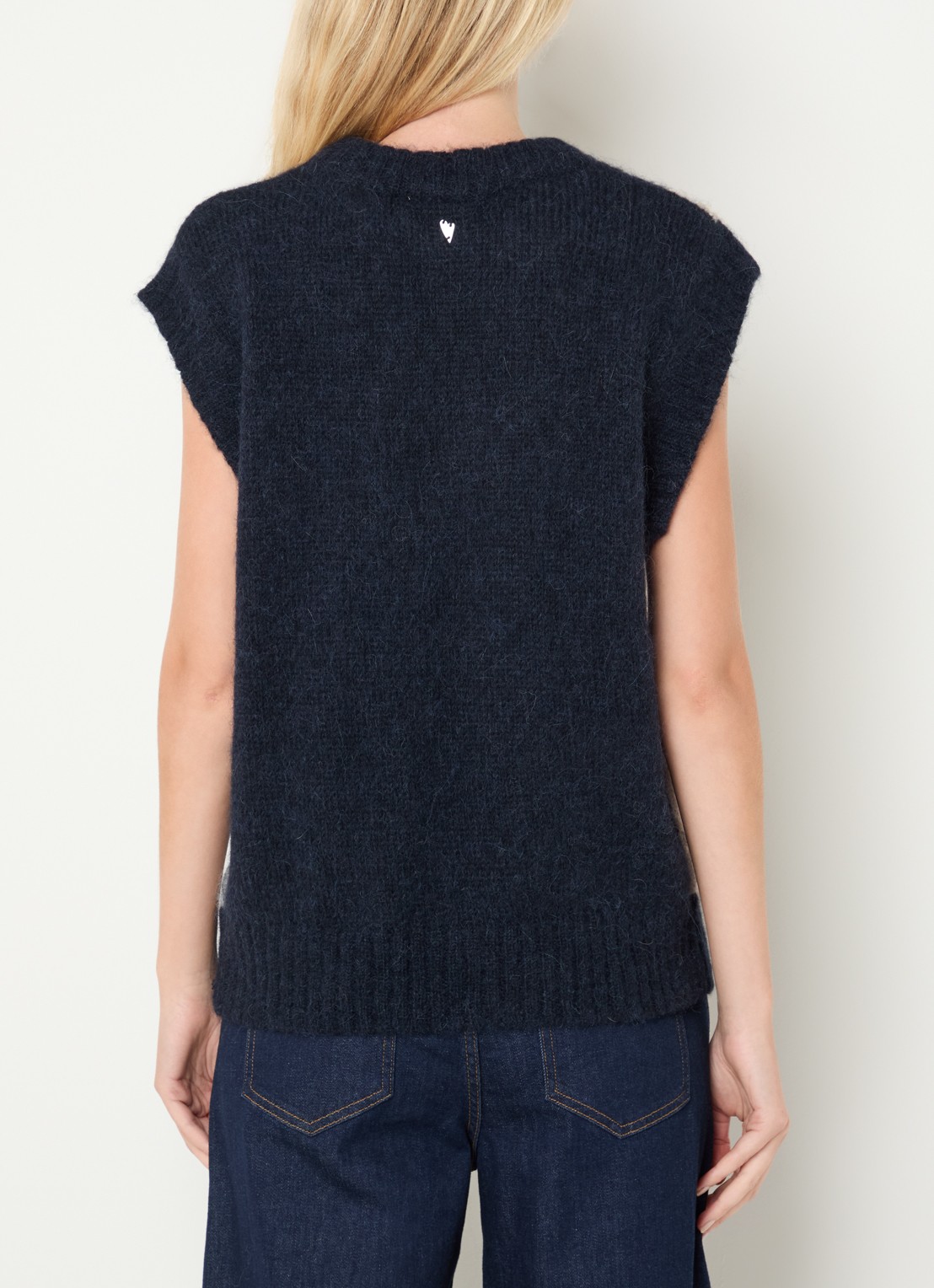 Mos Mosh MMJennine grofgebreide spencer in alpaca wolblend met ruitdessin - achterkant 4 donkerblauw