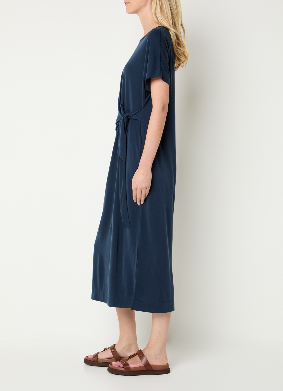 Mos Mosh MMJuliette midi jurk met strikdetail - voorkant 4 donkerblauw