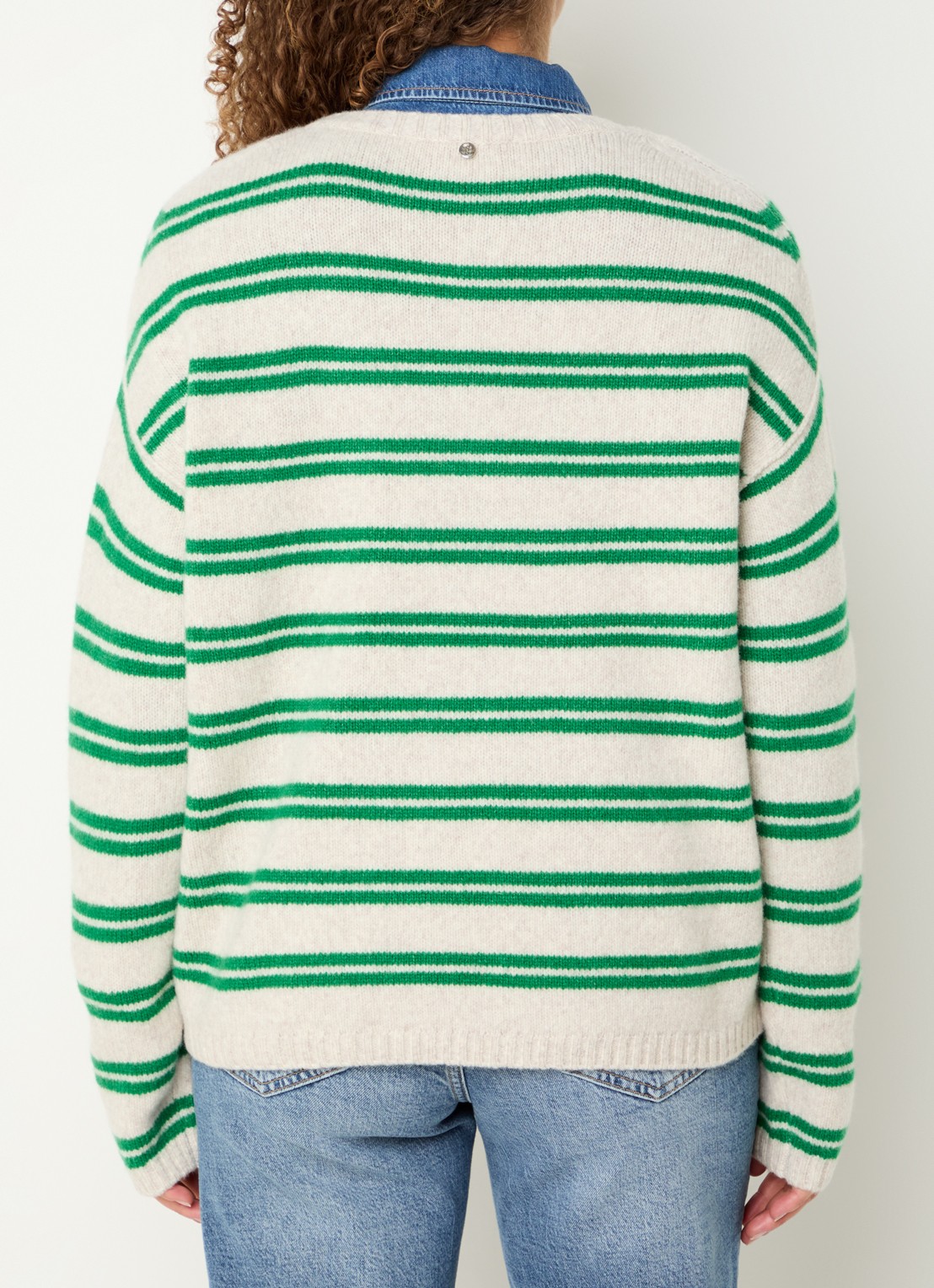 Mos Mosh MMKai grofgebreide pullover in wolblend met streepprint - achterkant groen