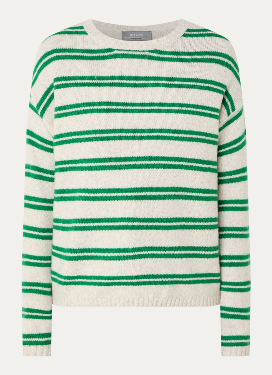 Mos Mosh MMKai grofgebreide pullover in wolblend met streepprint - voorkant 2 groen