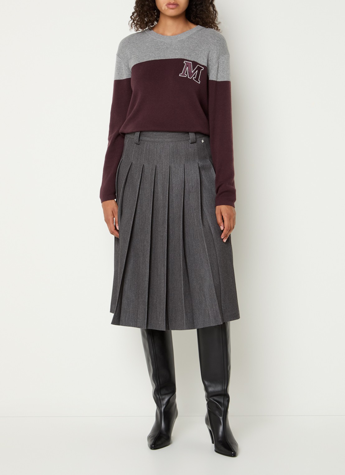 Mos Mosh MMKait midi rok met plooidetail - voorkant 3 donkergrijs
