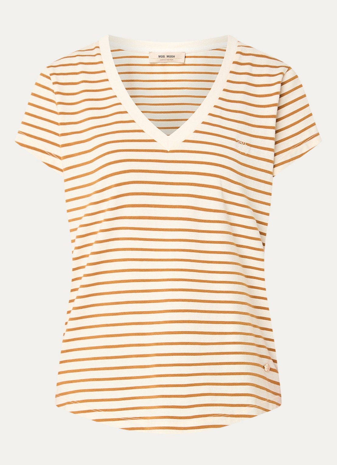 Mos Mosh MMKala T-shirt met streepprint - voorkant 3 lichtbruin