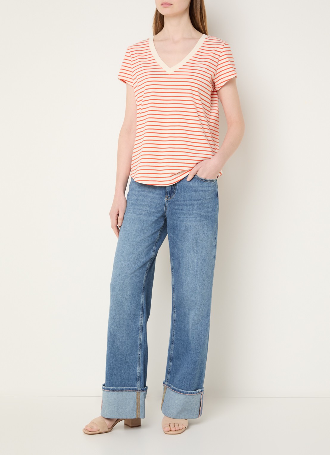 Mos Mosh MMKala T-shirt met streepprint - voorkant 2 orange