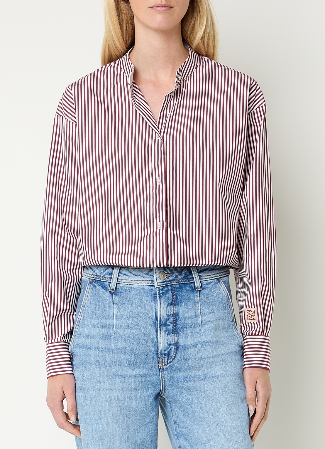 Mos Mosh MMKaris blouse met streepprint - detail donkerrood