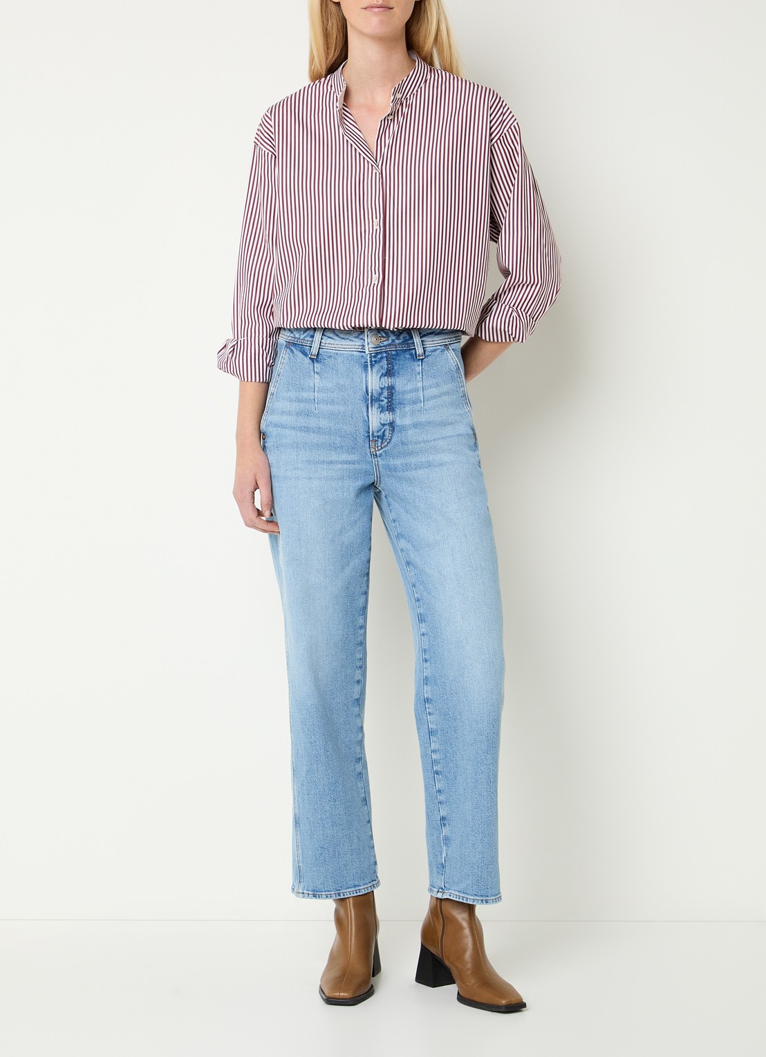 Mos Mosh MMKaris blouse met streepprint - voorkant 4 donkerrood