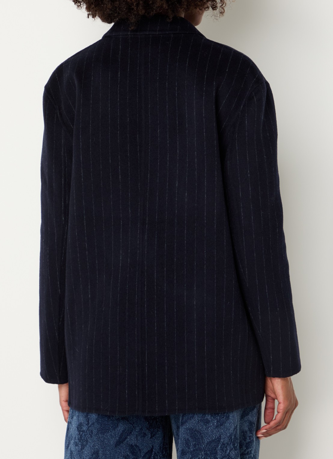 Mos Mosh MMKarita blazer met streepprint en klepzakken - achterkant 4 donkerblauw