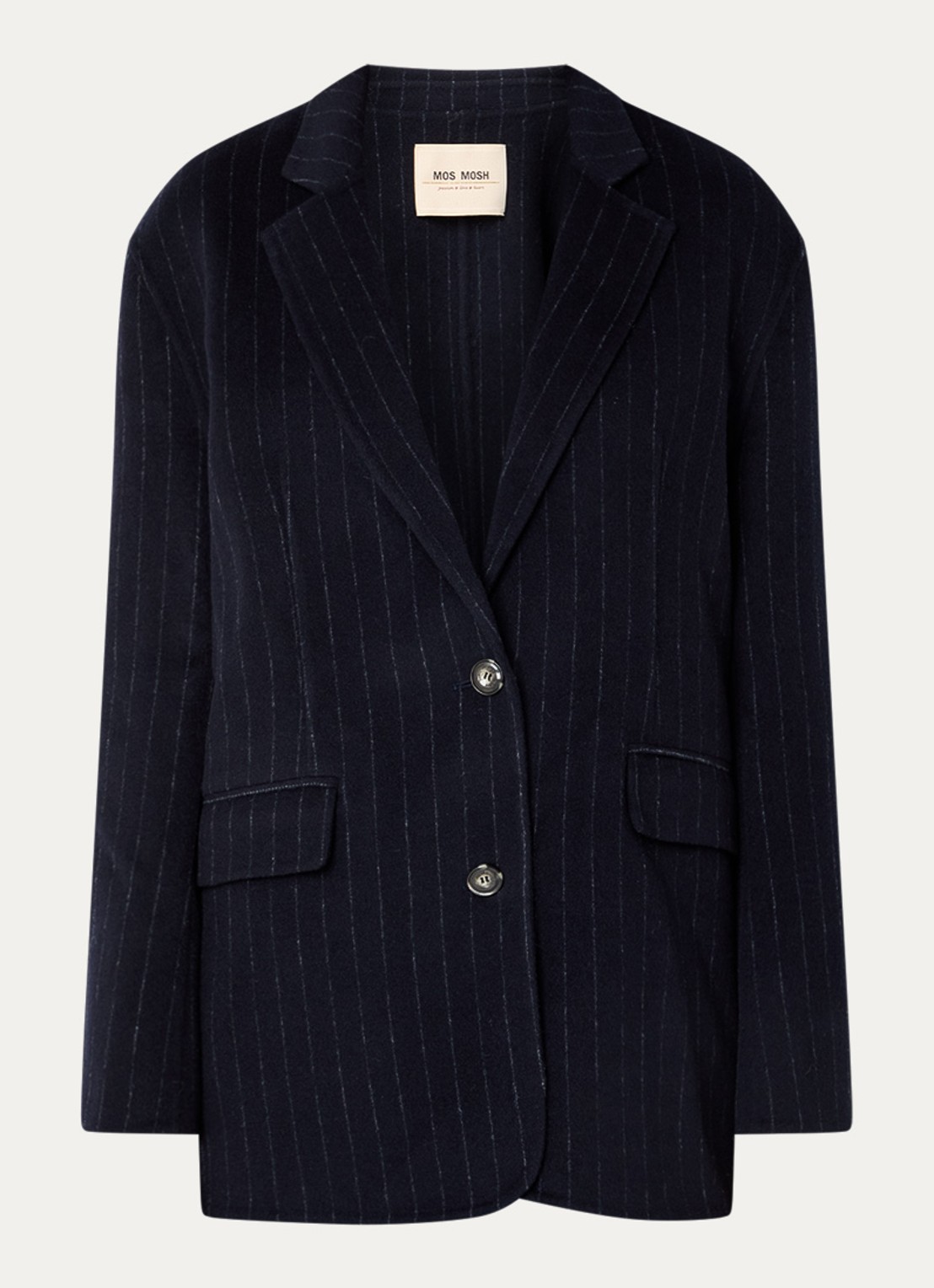 Mos Mosh MMKarita blazer met streepprint en klepzakken - voorkant 2 donkerblauw