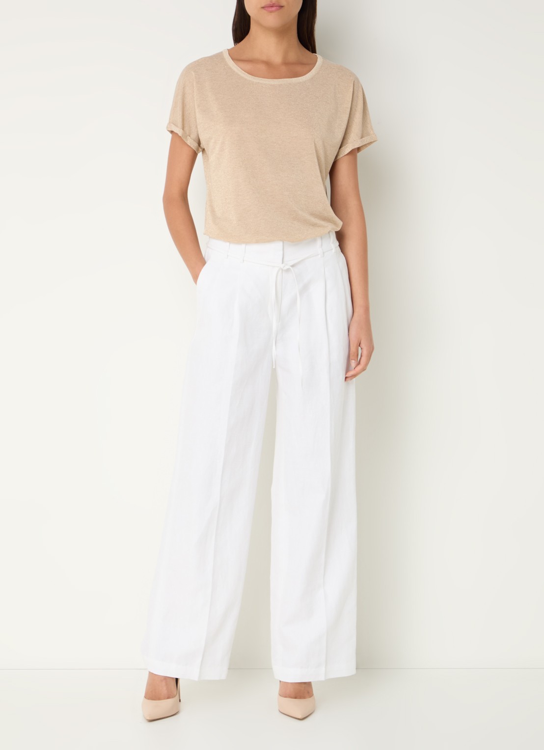 Mos Mosh MMKay semi-transparant T-shirt met lurex - voorkant 3 beige