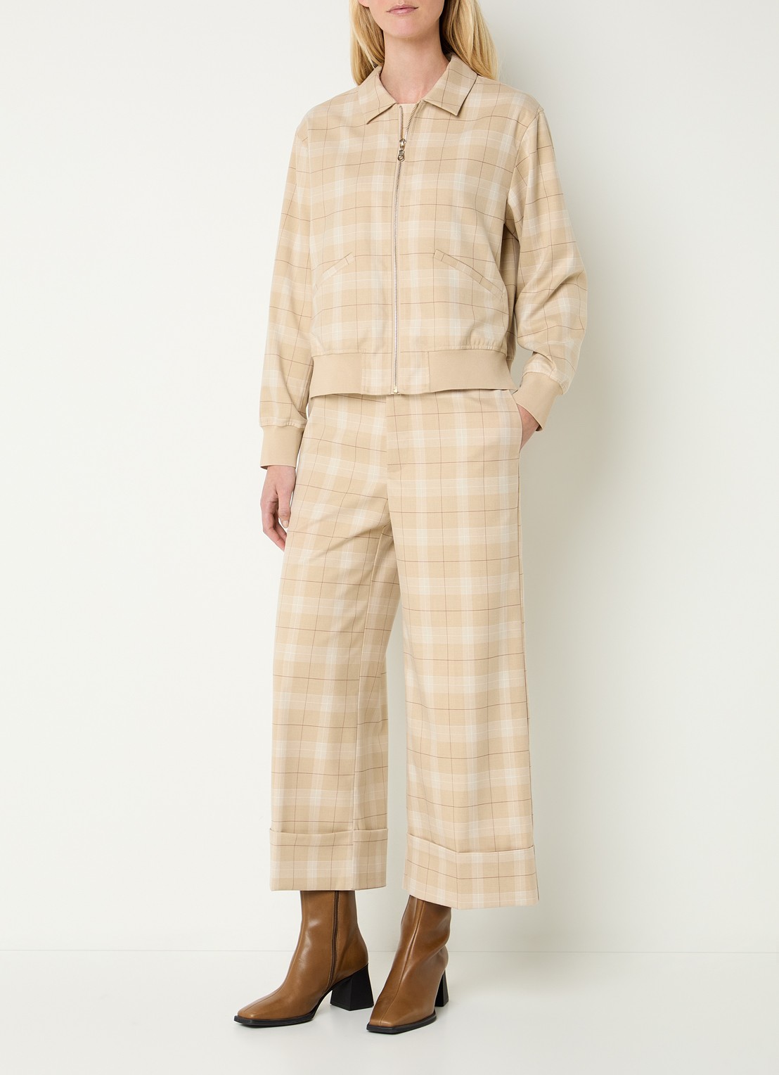 Mos Mosh MMKira Chelsea jack met ruitdessin - voorkant 2 beige