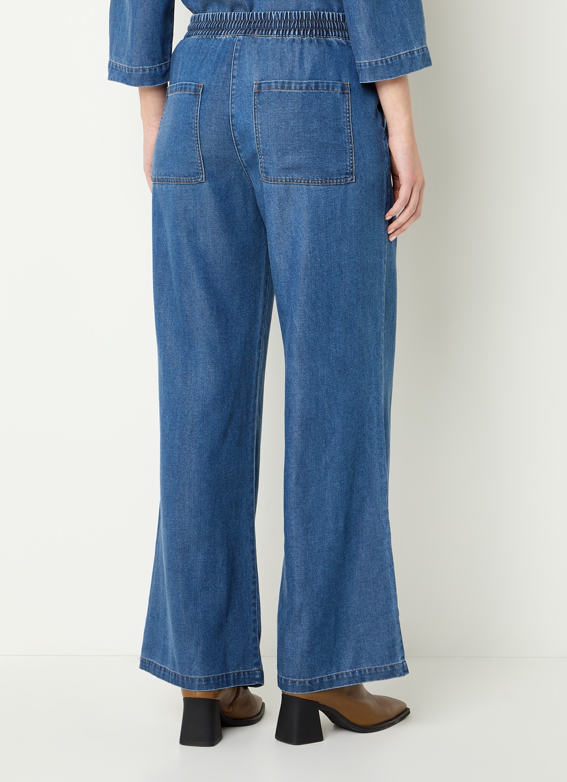 Mos Mosh MMKris Lich high waist straight fit pantalon van chambray met steekzakken - achterkant 2 indigo