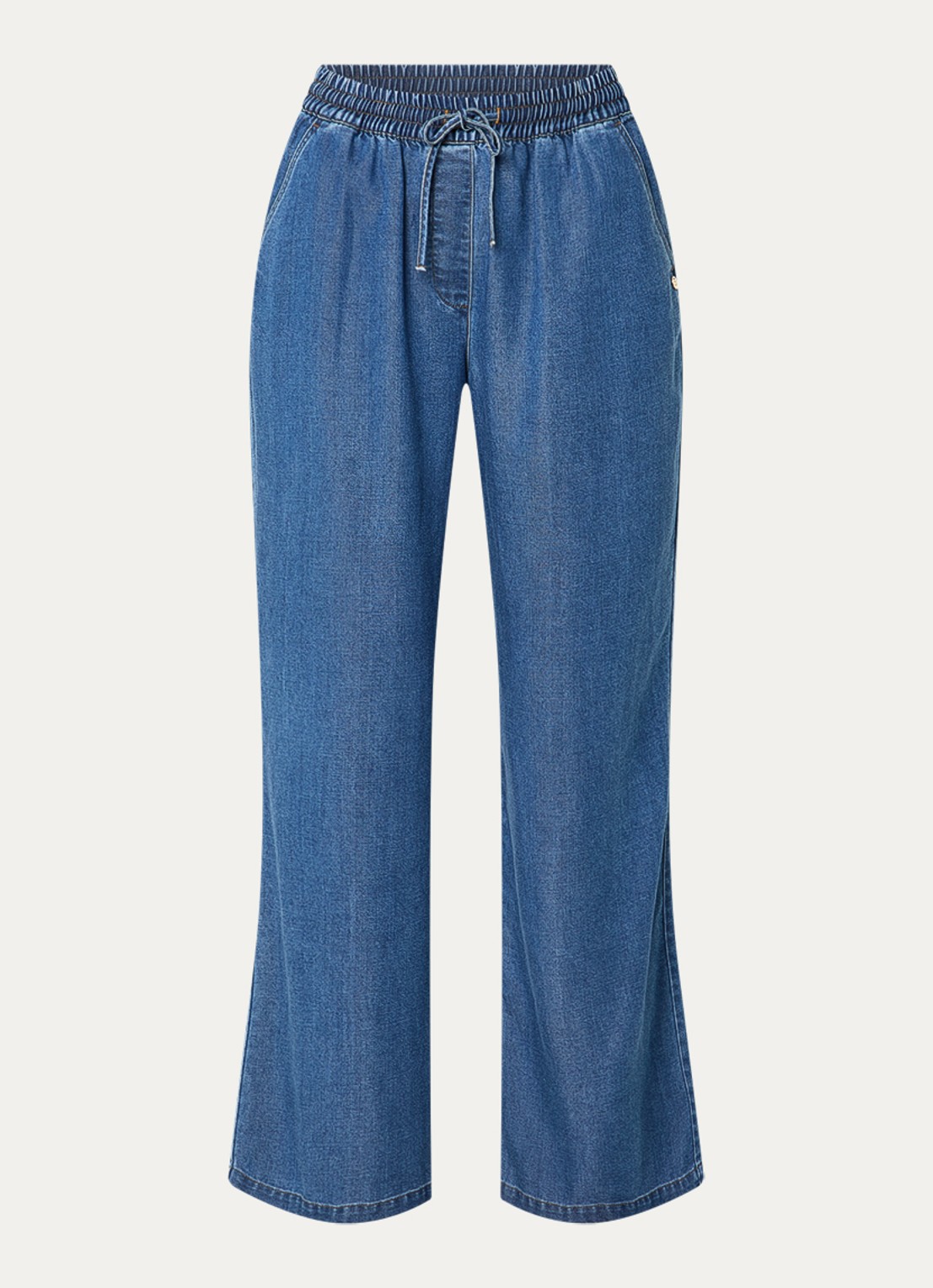 Mos Mosh MMKris Lich high waist straight fit pantalon van chambray met steekzakken - voorkant 3 indigo