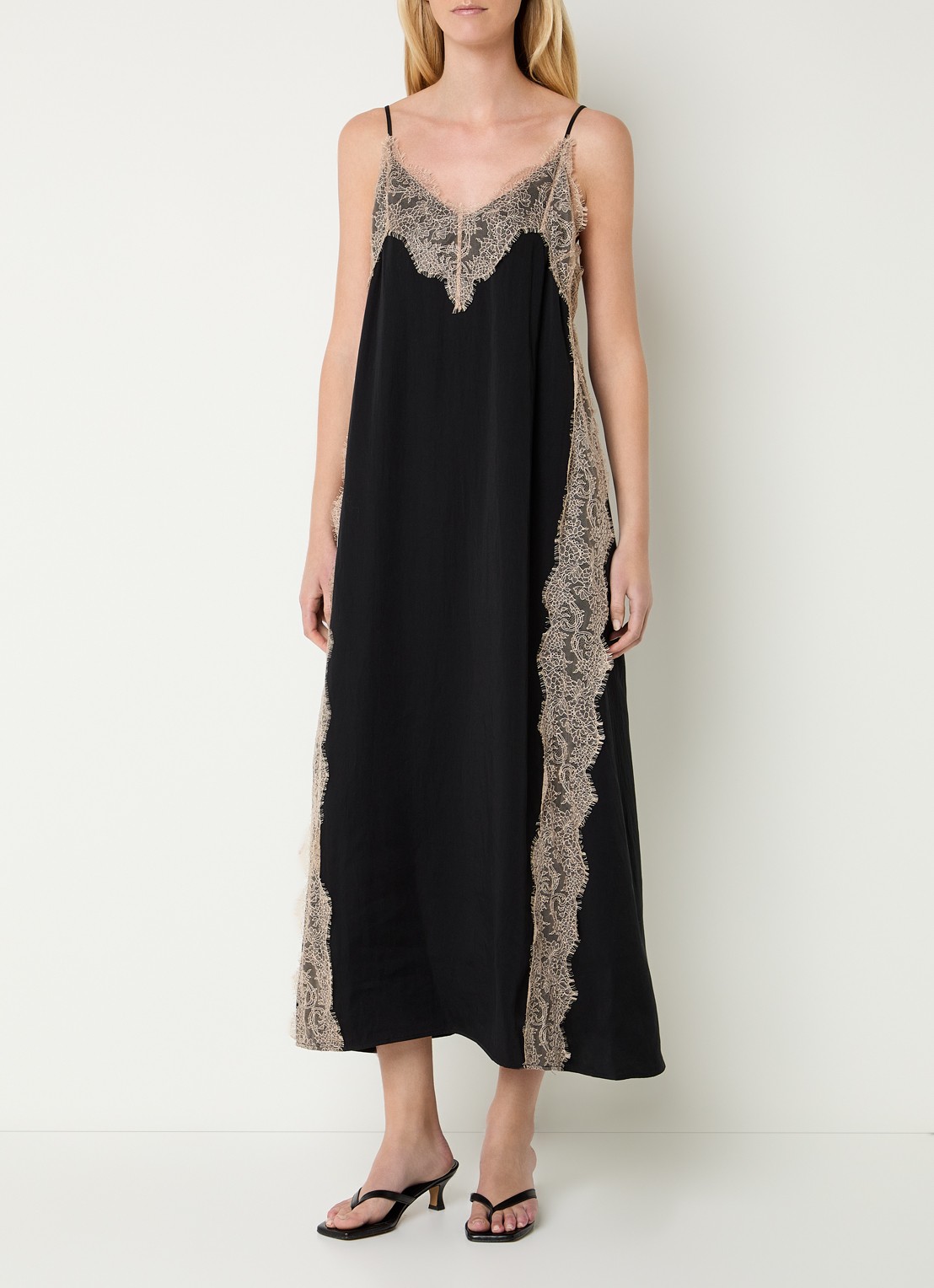 Mos Mosh MMLaurie Annie midi jurk met details van kant - detail 3 zwart