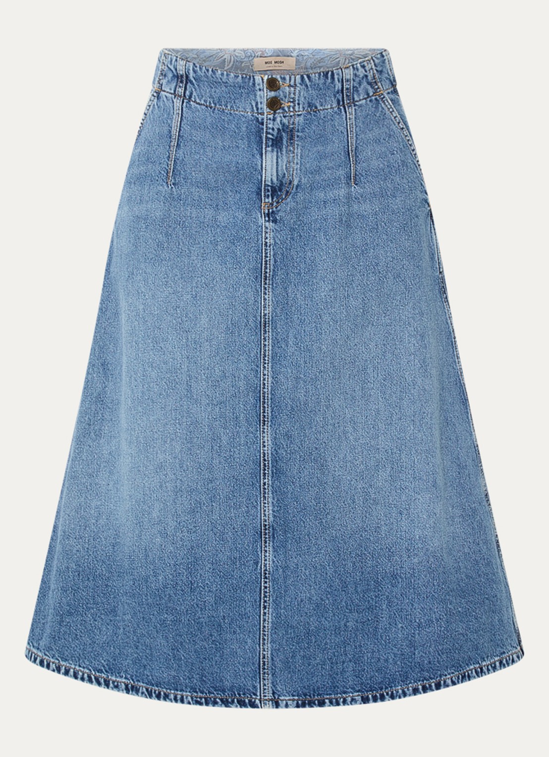 Mos Mosh MMLeala midi spijkerrok met steekzakken - voorkant blauw