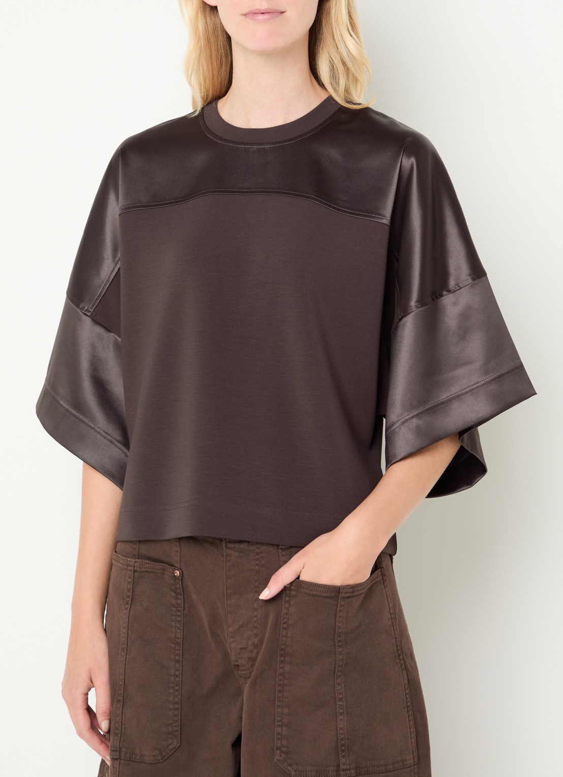 Mos Mosh MMLela sweater van satijn - detail 3 bruin