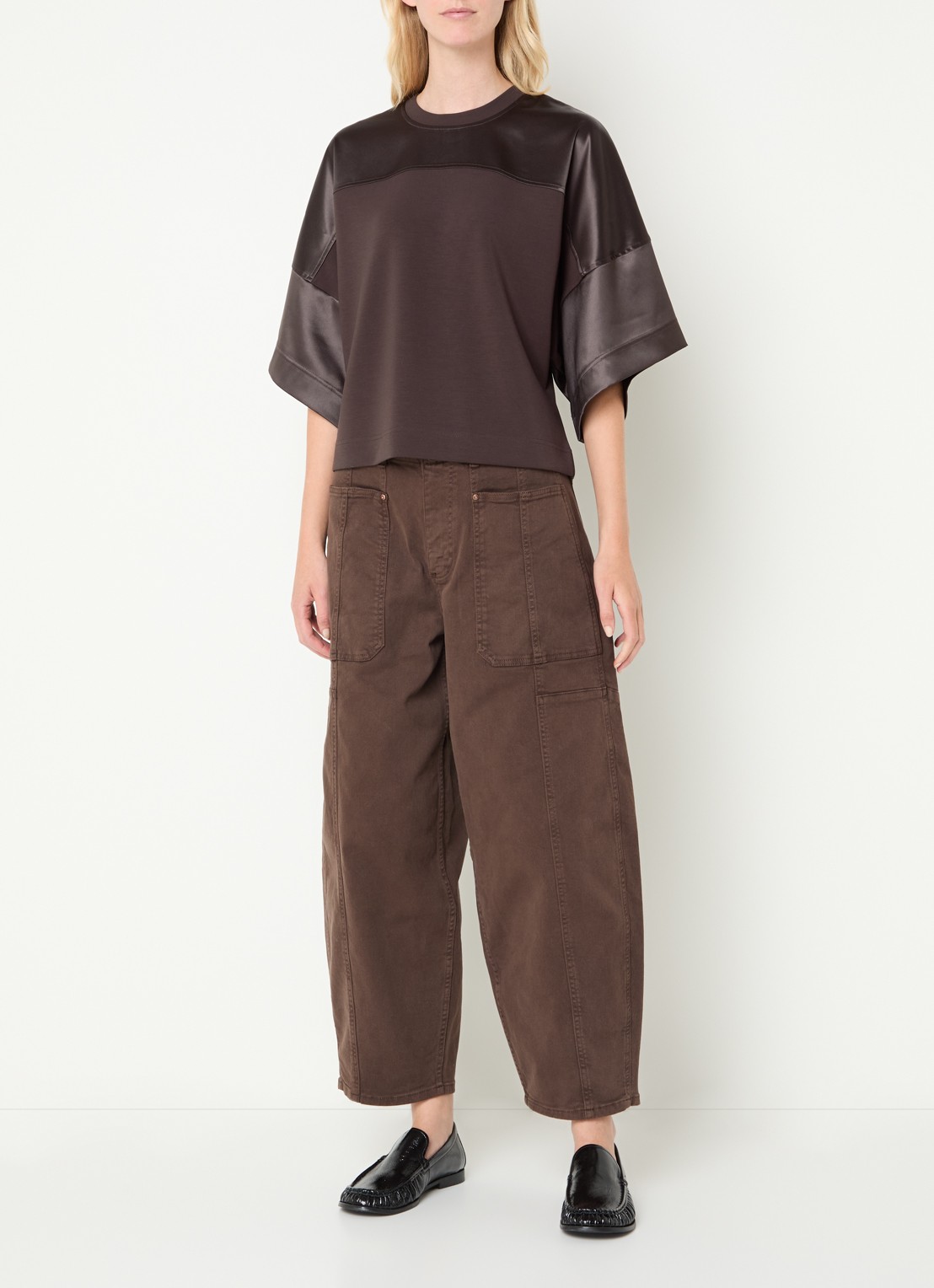 Mos Mosh MMLela sweater van satijn - voorkant 2 bruin
