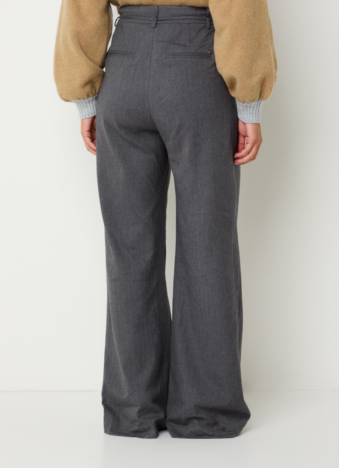Mos Mosh MMLeslei Monrose high waist wide leg pantalon in kasjmierblend - achterkant grijsmele