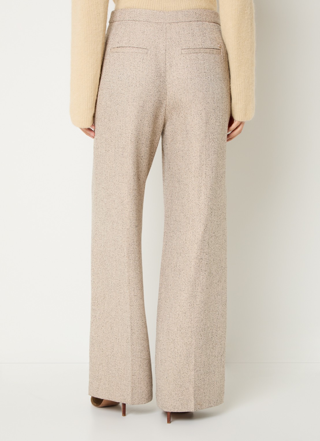 Mos Mosh MMLeya high waist wide fit pantalon met gemêleerd dessin - achterkant 4 beige