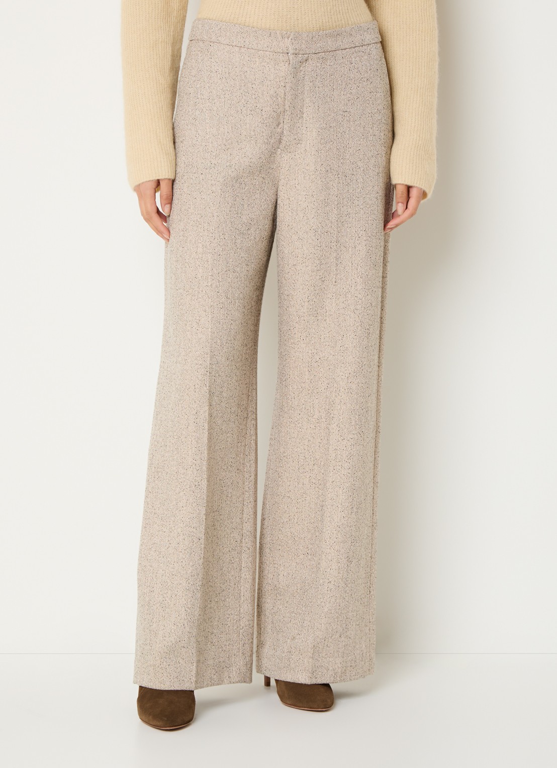 Mos Mosh MMLeya high waist wide fit pantalon met gemêleerd dessin - detail beige