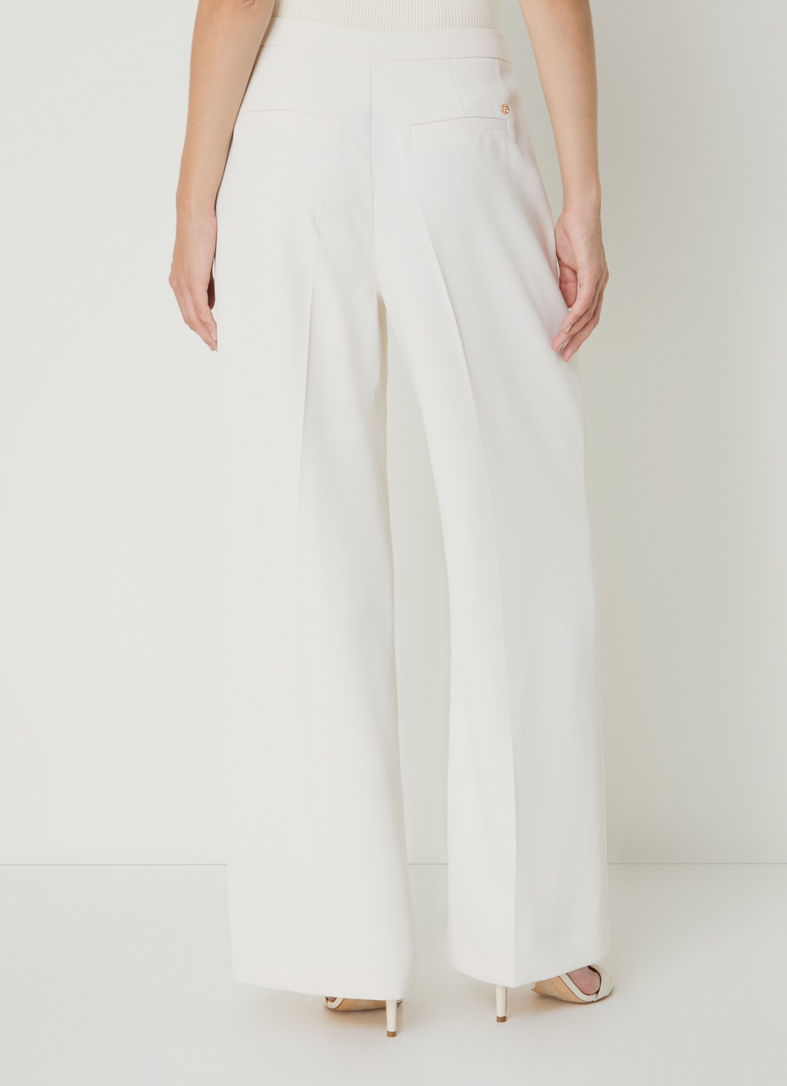 Mos Mosh MMLeya Miley high waist wide fit pantalon met steekzakken - achterkant wit
