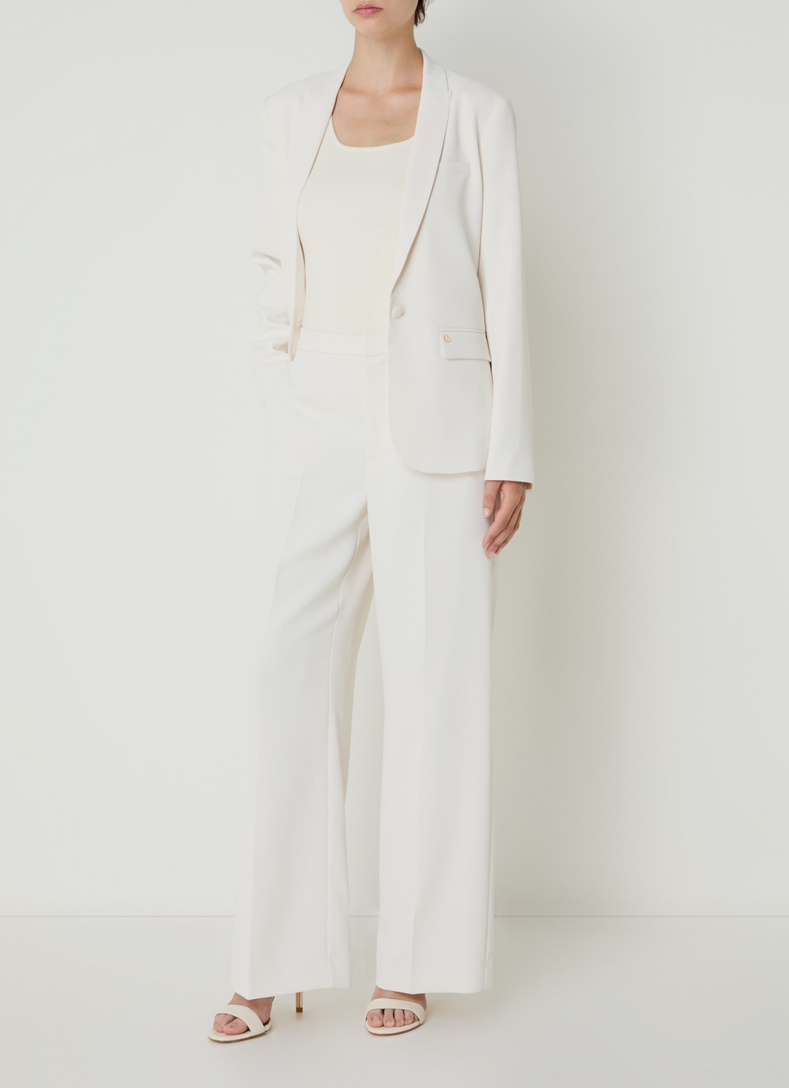 Mos Mosh MMLeya Miley high waist wide fit pantalon met steekzakken - voorkant 4 wit