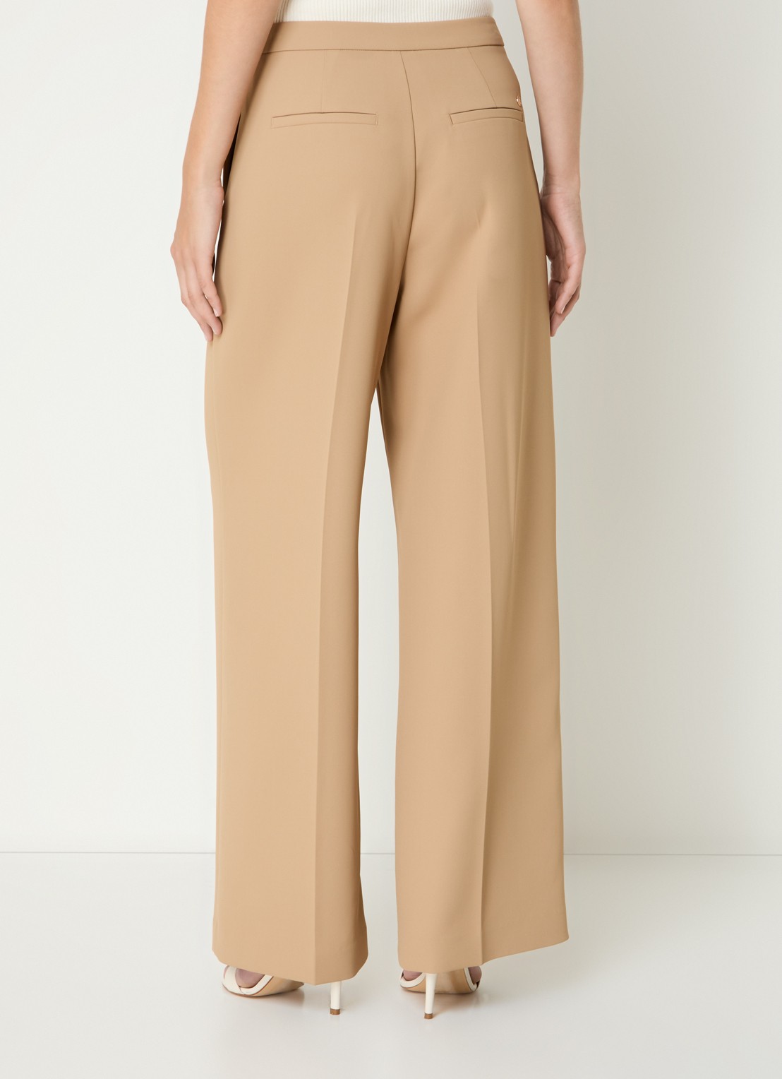 Mos Mosh MMLeya Miley high waist wide fit pantalon met steekzakken - achterkant camel