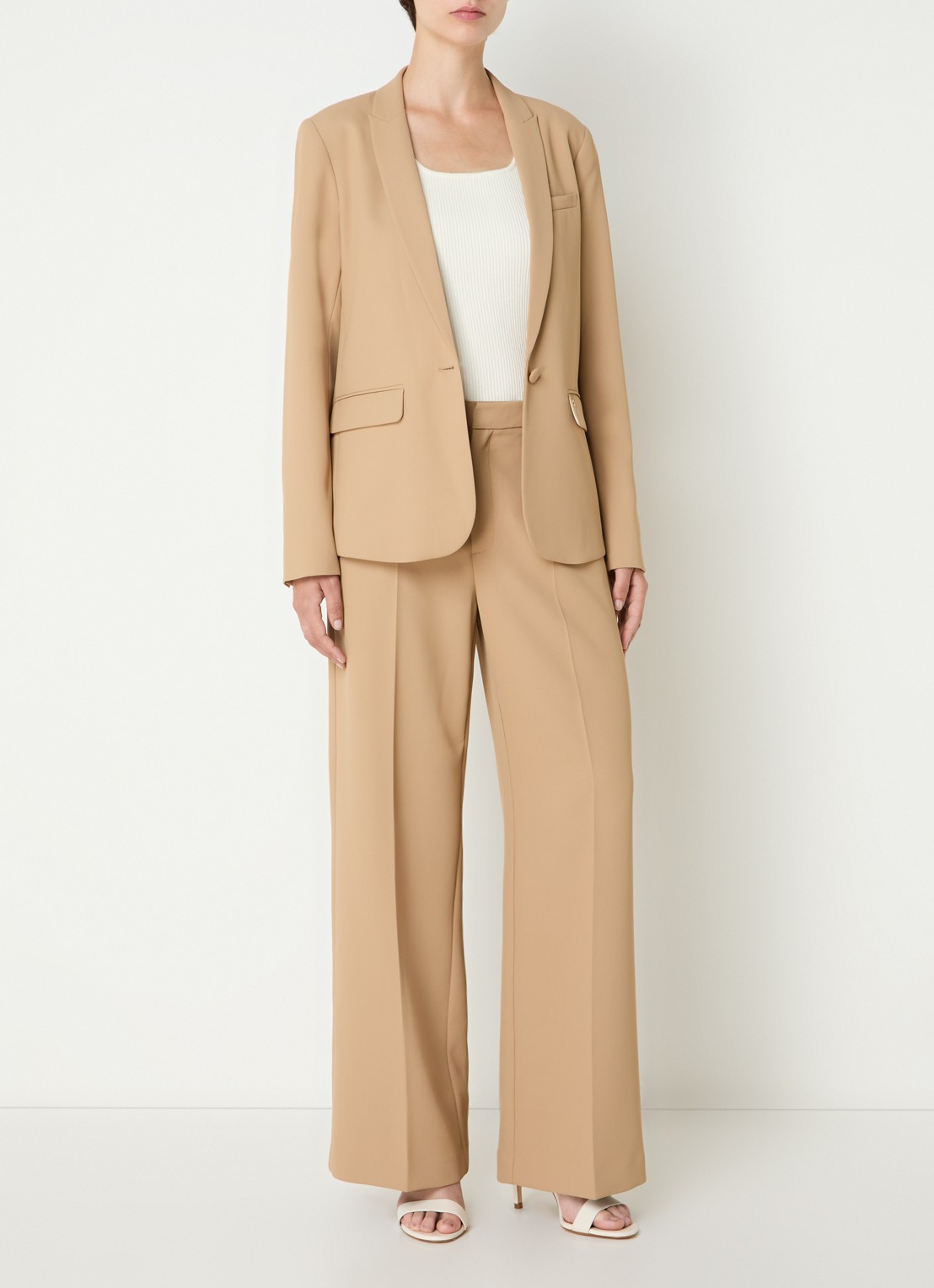 Mos Mosh MMLeya Miley high waist wide fit pantalon met steekzakken - voorkant 4 camel