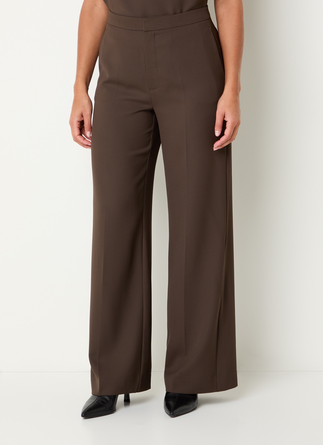 Mos Mosh MMLeya Miley high waist wide fit pantalon met steekzakken - detail 3 donkerbruin