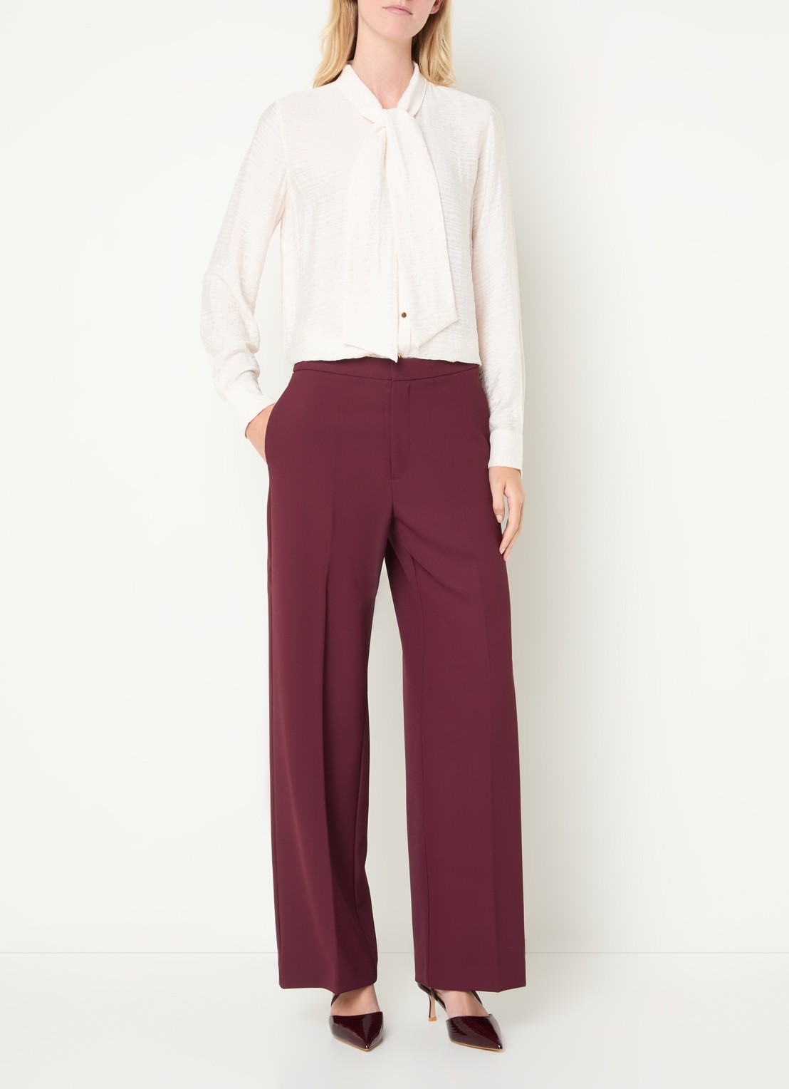 Mos Mosh MMLeya Miley high waist wide fit pantalon met steekzakken - voorkant 4 royalblauw