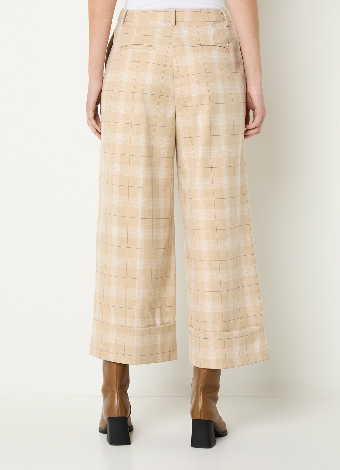 Mos Mosh MMLeyla Chelsea high waist wide fit cropped pantalon met ruitdessin - achterkant beige