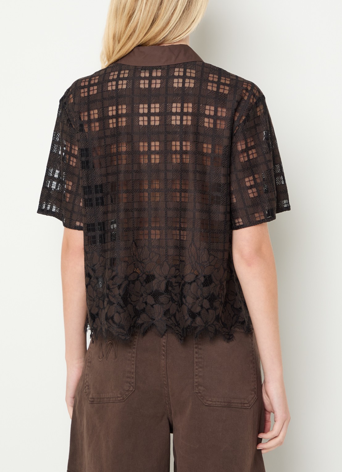 Mos Mosh MMLia River blouse met ruitdessin en details van kant - achterkant 2 bruin