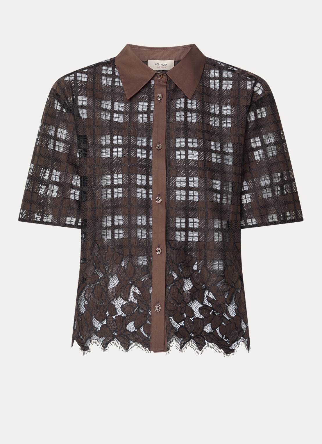 Mos Mosh MMLia River blouse met ruitdessin en details van kant - voorkant 3 bruin