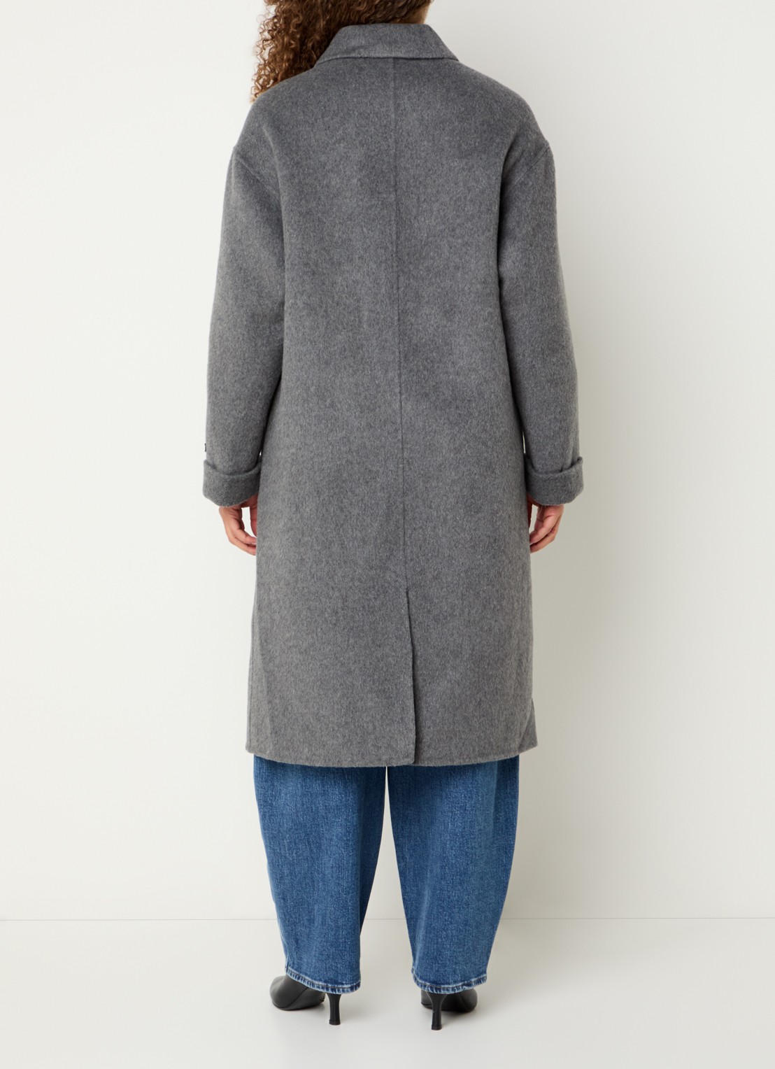 Mos Mosh MMLucca Loisa double-breasted mantel in alpaca wolblend met opgestikte zakken - achterkant 2 grijsmele