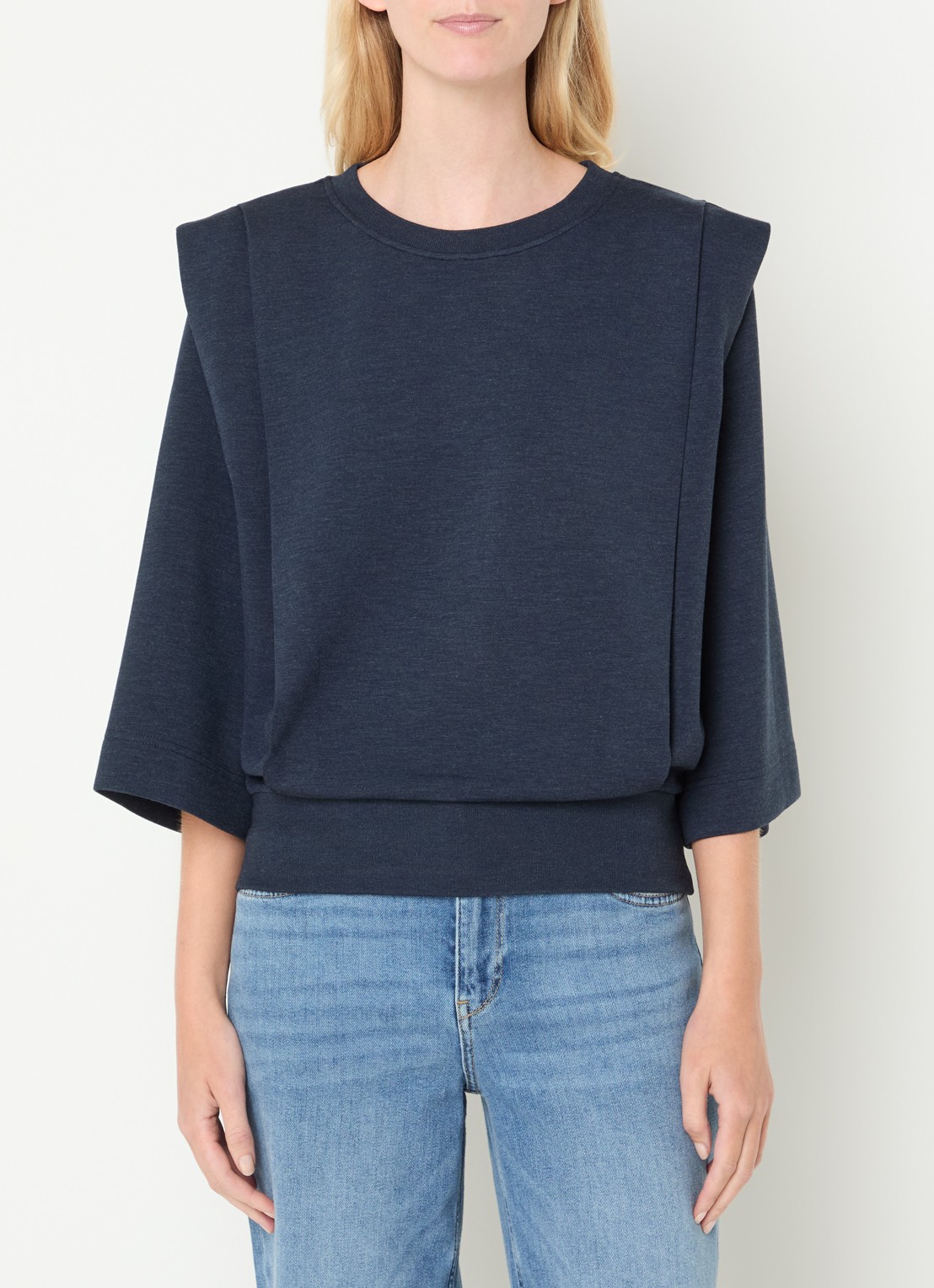 Mos Mosh MMMae sweater met ronde hals - detail donkerblauw