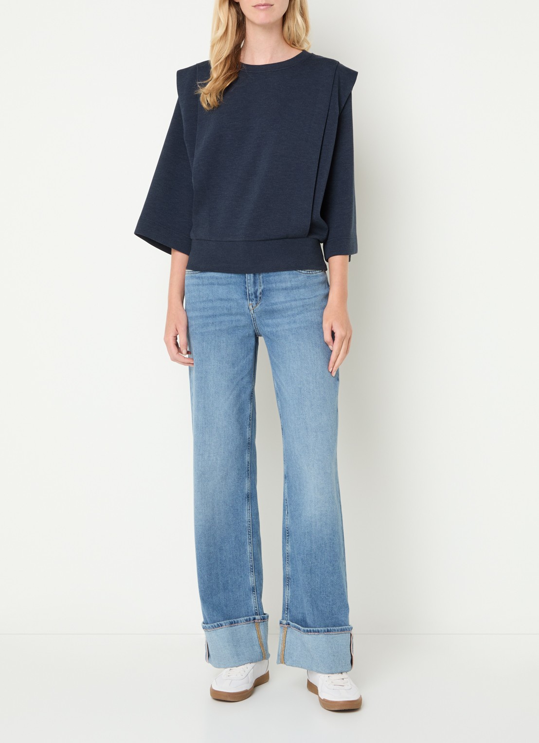 Mos Mosh MMMae sweater met ronde hals - voorkant 4 donkerblauw
