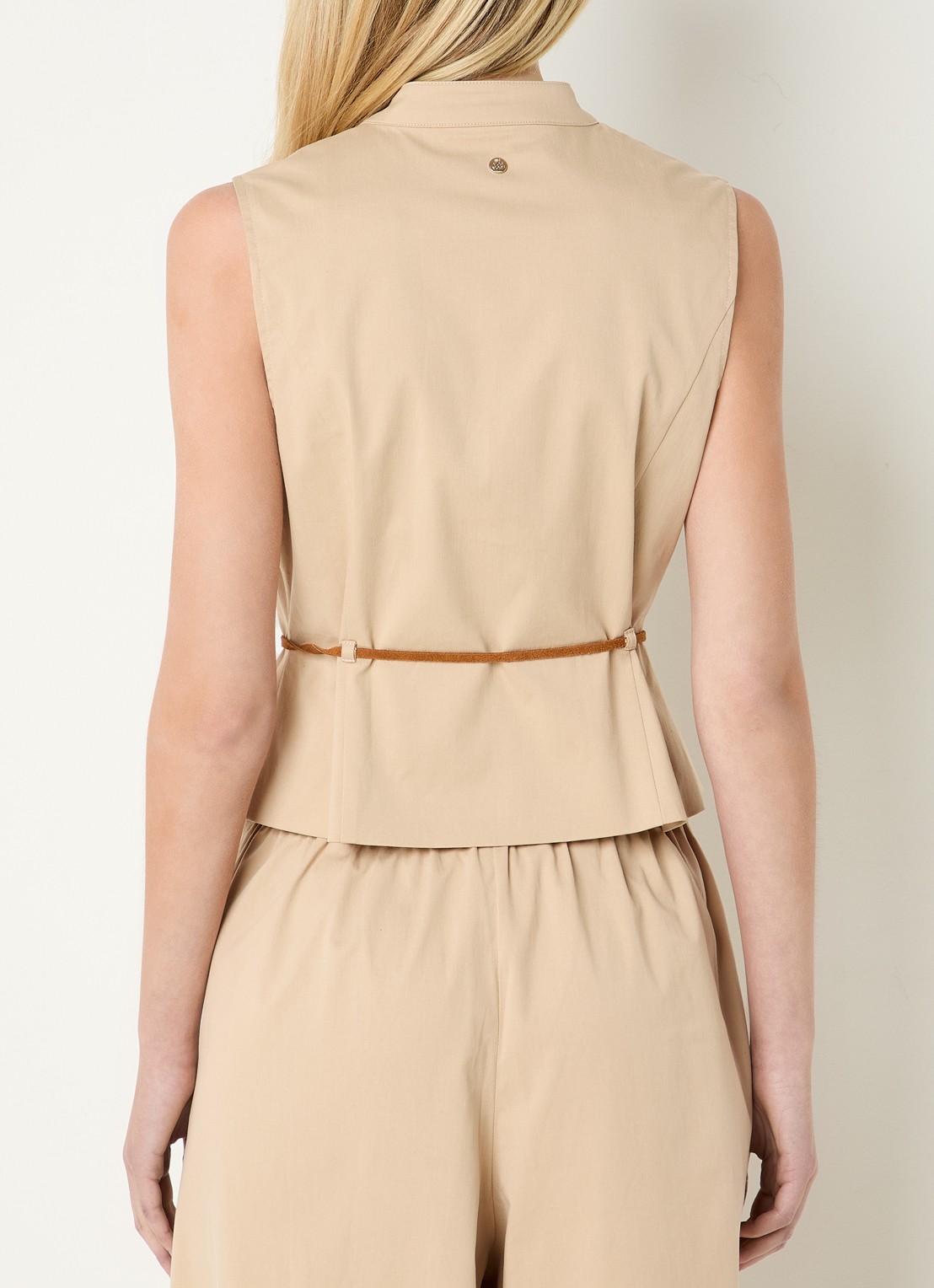 Mos Mosh MMMai Tenca gilet met strikceintuur - achterkant beige