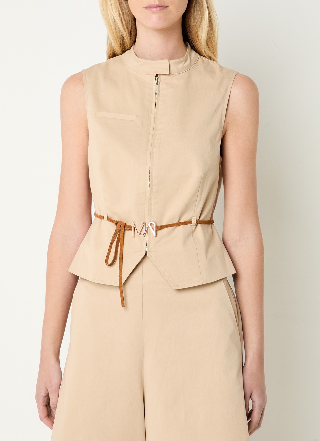Mos Mosh MMMai Tenca gilet met strikceintuur - detail 2 beige