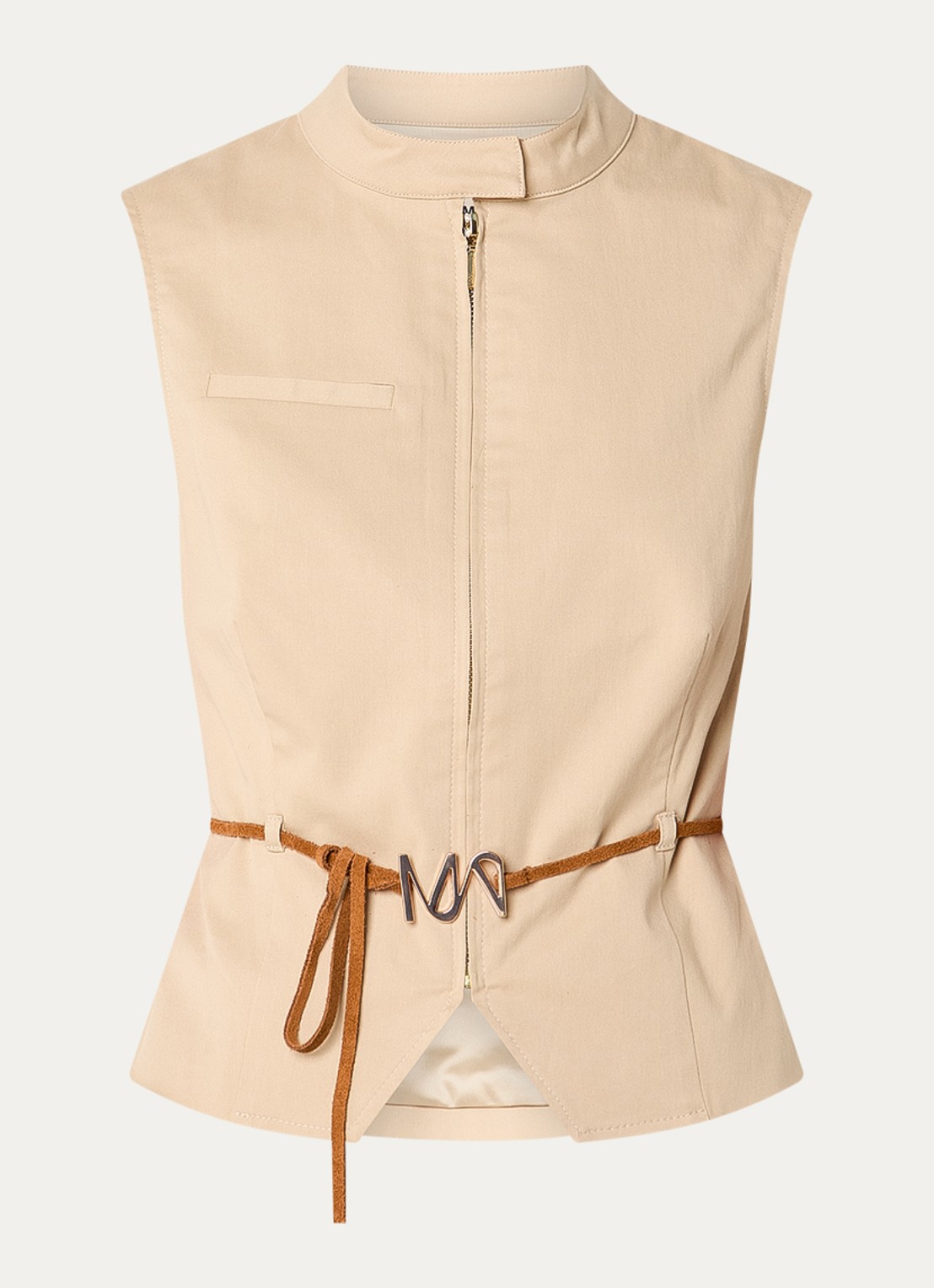 Mos Mosh MMMai Tenca gilet met strikceintuur - voorkant 3 beige