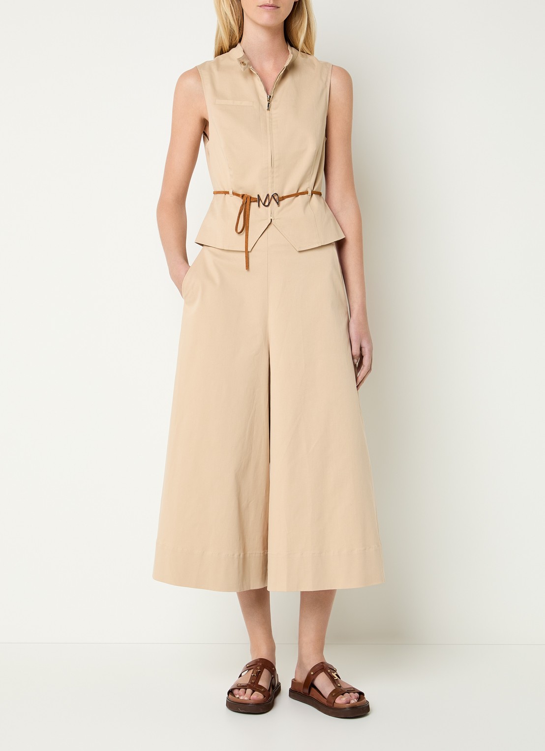 Mos Mosh MMMai Tenca gilet met strikceintuur - voorkant 4 beige