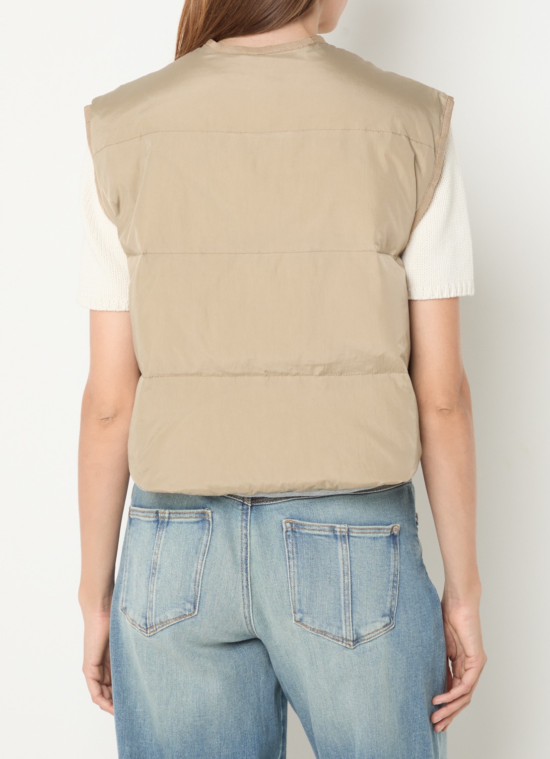 Mos Mosh MMManja gewatteerde bodywarmer met opgestikte zakken - achterkant 4 donkerbeige