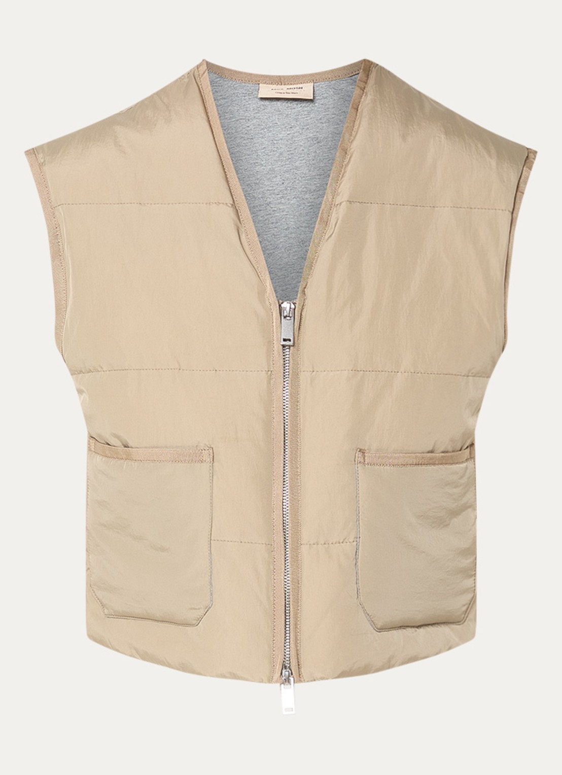 Mos Mosh MMManja gewatteerde bodywarmer met opgestikte zakken - voorkant 2 donkerbeige