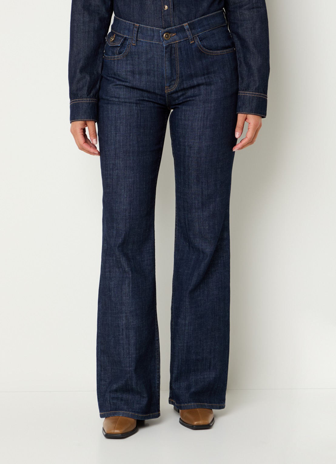 Mos Mosh MMMarlena high waist straight leg jeans met donkere wassing - detail 4 indigo