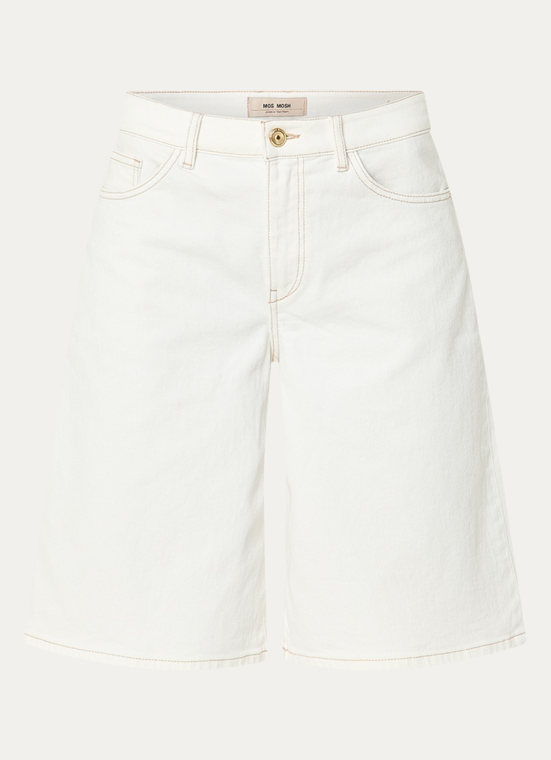 Mos Mosh MMMathilde Urban high waist wide fit korte broek van denim - voorkant wit