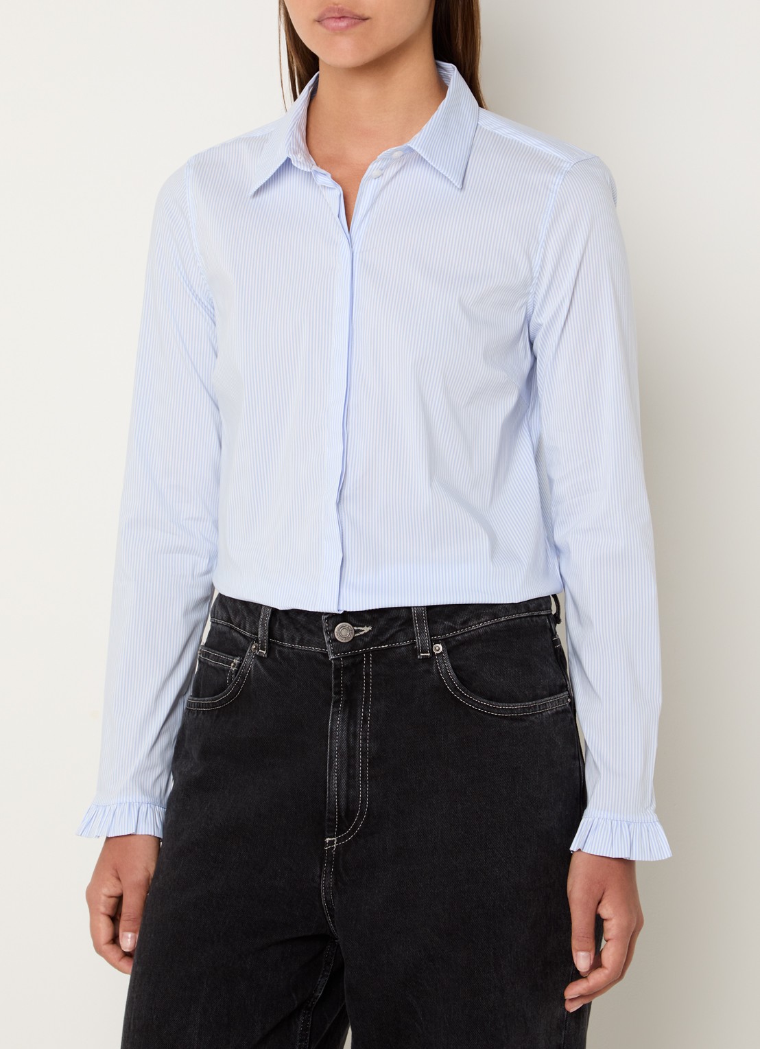 Mos Mosh MMMattie blouse met streepprint - detail 4 lichtblauw