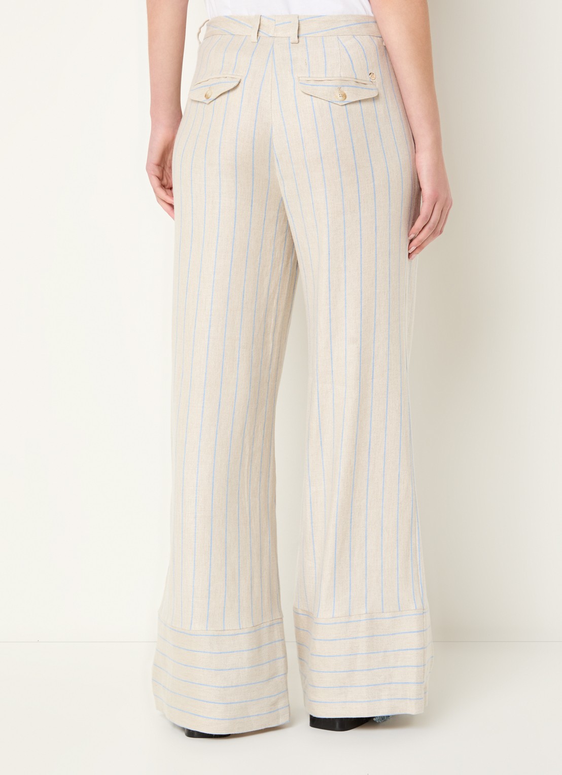 Mos Mosh MMMedina Miriam high waist wide fit pantalon in linnenblend met streepprint - achterkant lichtblauw
