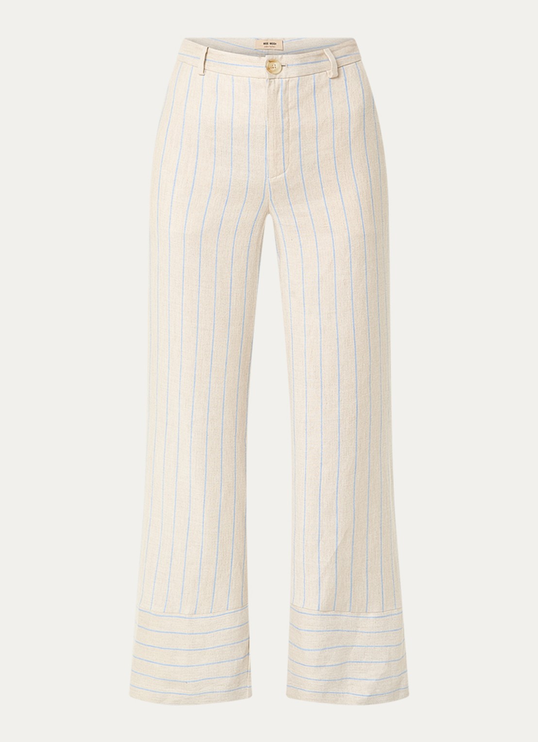 Mos Mosh MMMedina Miriam high waist wide fit pantalon in linnenblend met streepprint - voorkant 2 lichtblauw