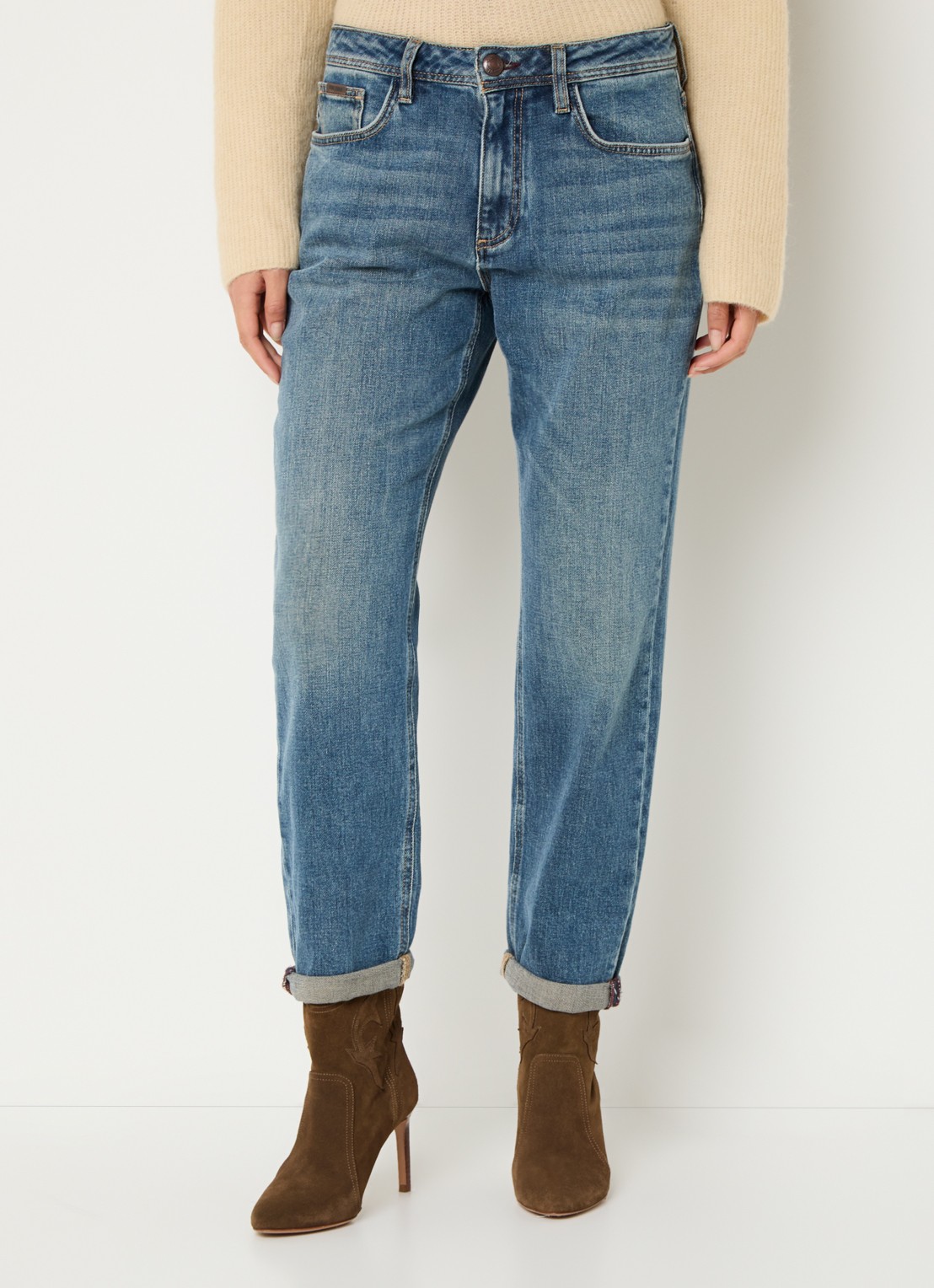 Mos Mosh MMMelly high waist tapered fit cropped jeans met medium wassing  - detail indigo