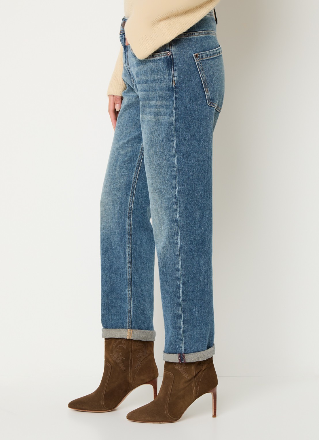 Mos Mosh MMMelly high waist tapered fit cropped jeans met medium wassing  - detail 2 indigo