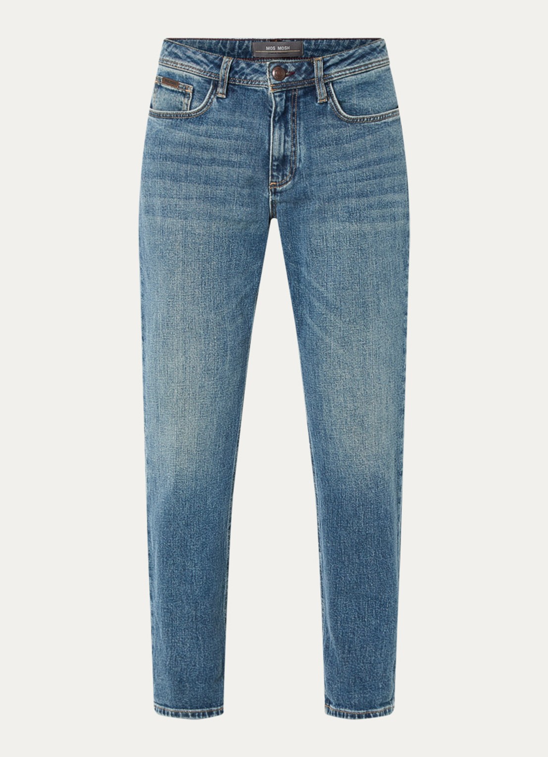 Mos Mosh MMMelly high waist tapered fit cropped jeans met medium wassing  - voorkant 4 indigo