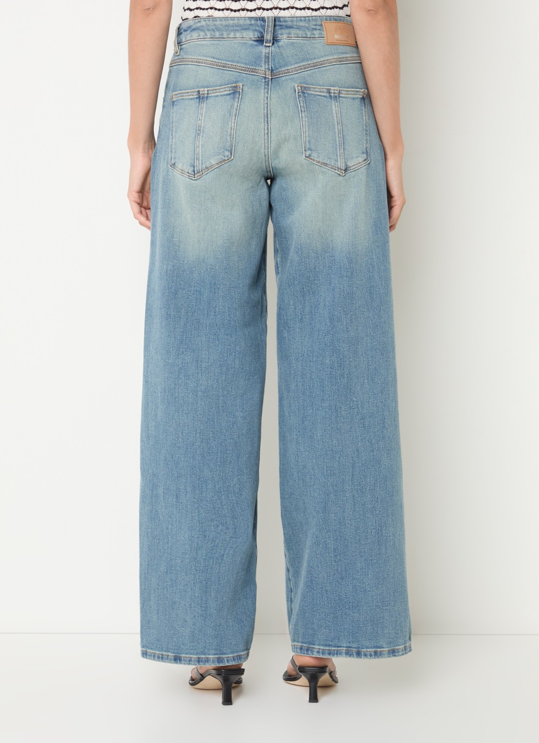 Mos Mosh MMMilo high waist wide leg jeans van  katoen met lichte wassing - achterkant 4 indigo